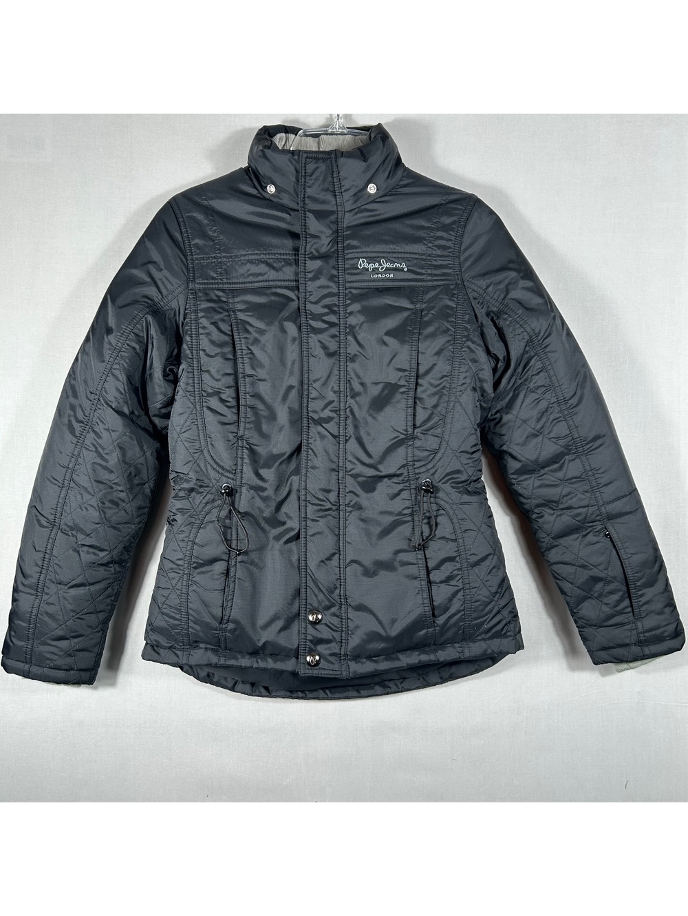 Pepe Jeans London Down Jacket Womens Small Black Fitted Puffer Quilted